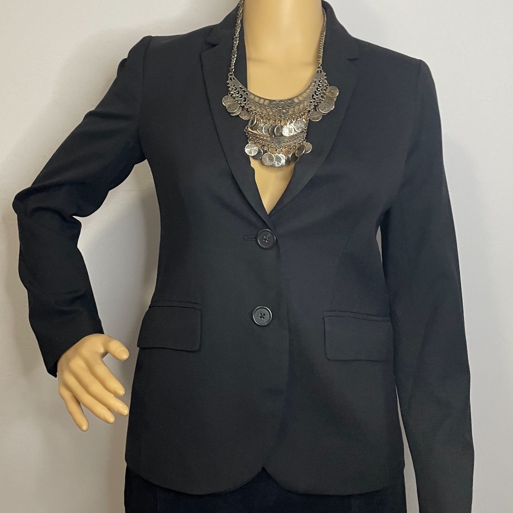 Black Classic Fitted Tiny Flared Blazer With Two … - image 2
